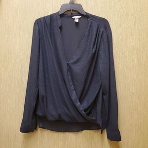 H&M Navy Blouse Wrap Front High Low Size 12 - EUC!